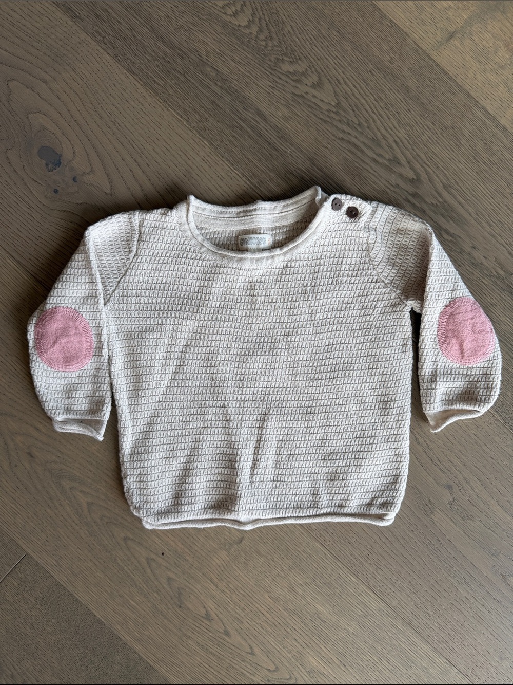 Gymboree Cream Knit Sweater with Pink Elbow Patches